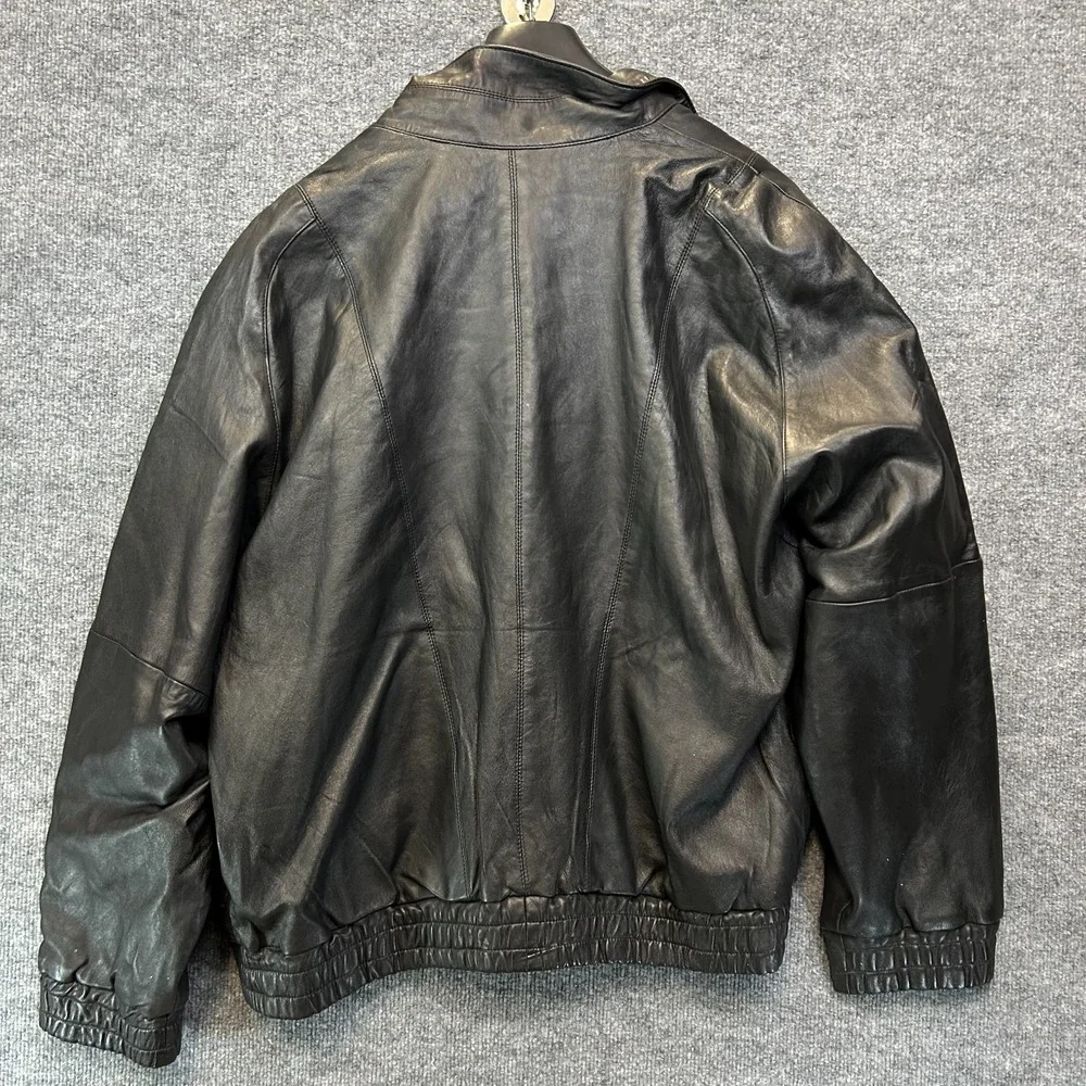 VTG Philippe Monet Leather Bomber Jacket Men Black Funnel Neck Full Zip - 46